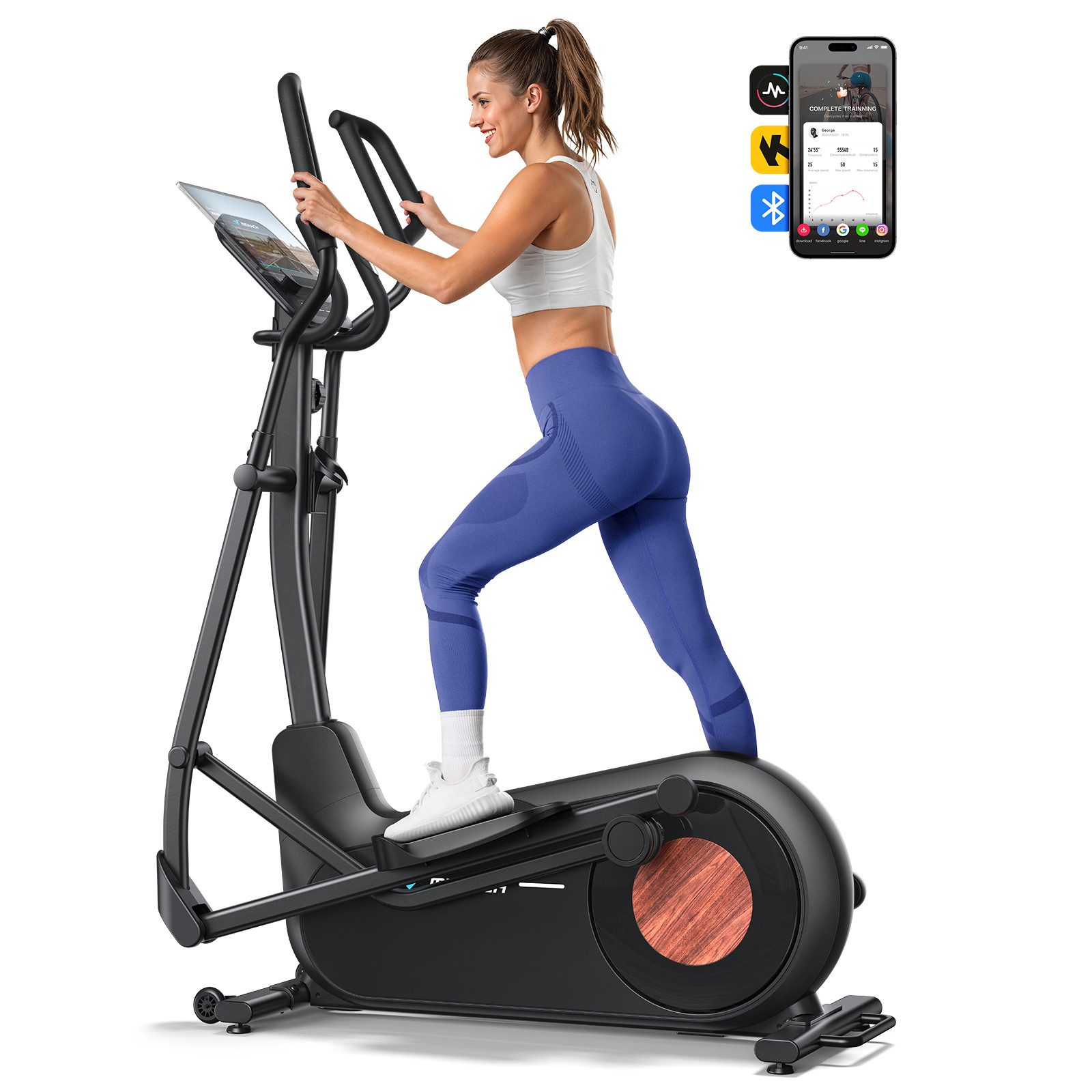 MERACH Crosstrainer Heimtrainer, Leises Hometrainer Fahrrad (mit Einstellbarem 8 Magnetische Widerstandsstufen, mit Verbessertem LCD-Monitor, Eigener App), mit 2 Wasserbecherhalter, 180kg Belastbar