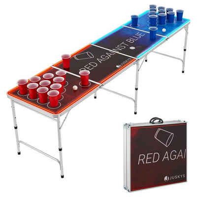 Juskys Spieltisch Red vs. Blue, Trinkspiel für die Party, Set mit 6 Bällen & 100 Bechern, klappbar