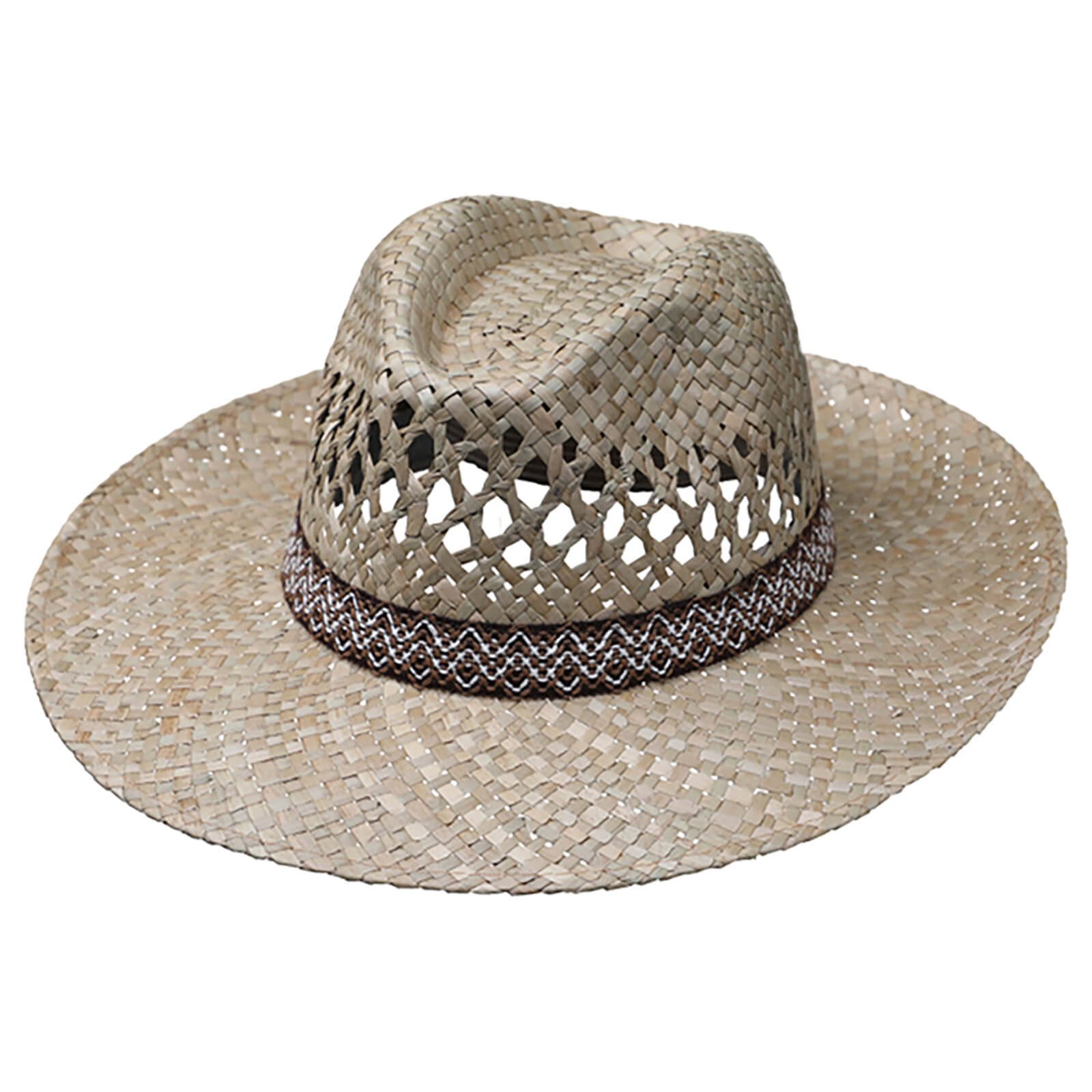 Fiebig Strohhut Strohhut Fedora mit breiter Krempe + gemustertem günstig online kaufen