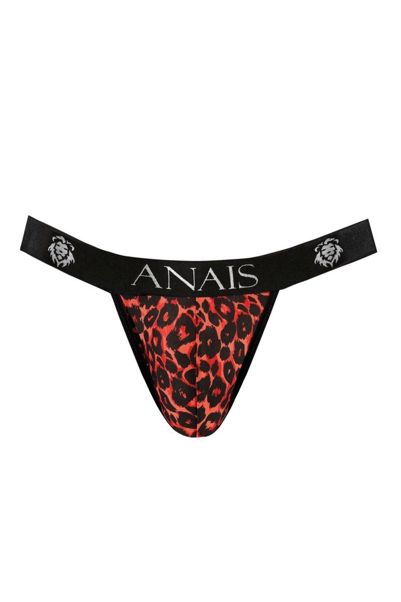 Anais for Men String Herren Jock Strap schwarz rot aus glattem blickdichtem Stoff mit Leopa