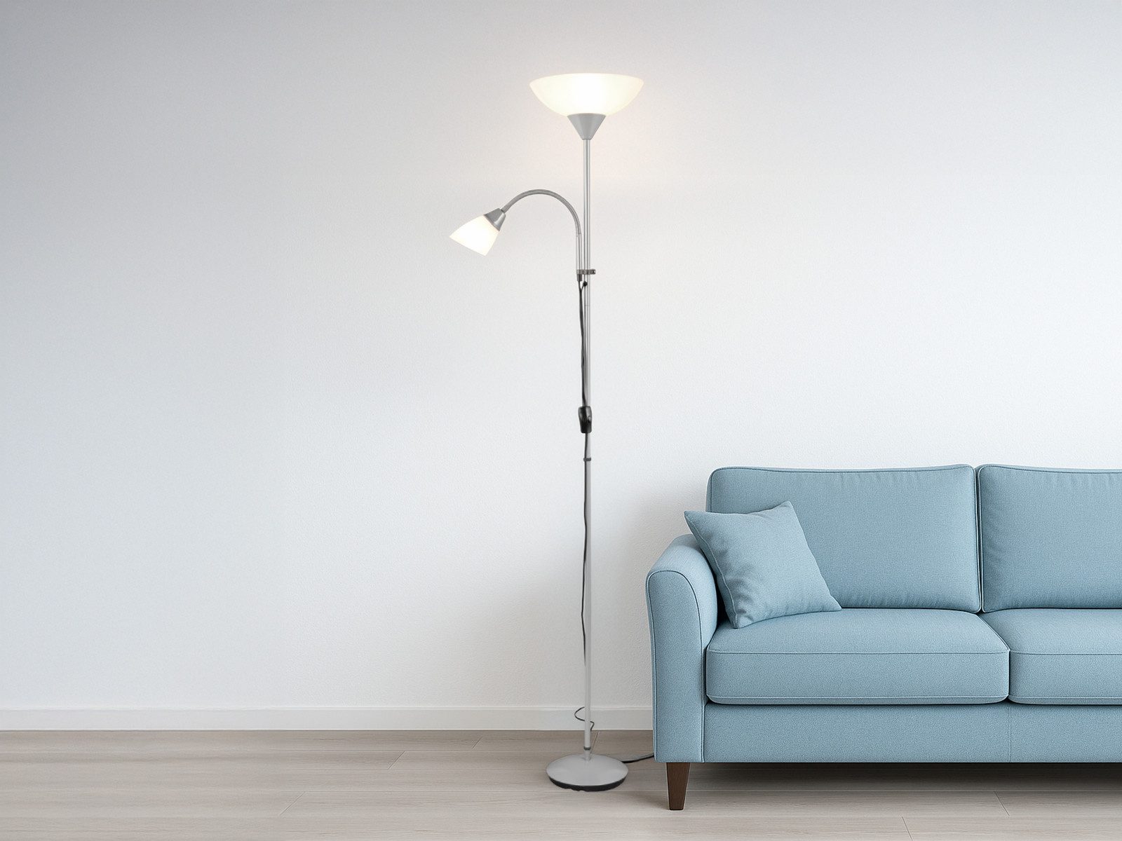 Reality Leuchten LED Deckenfluter, LED wechselbar, Warmweiß, mit Leselampe Designklassiker groß-e Stehlampe für Lese-ecke, H: 180cm