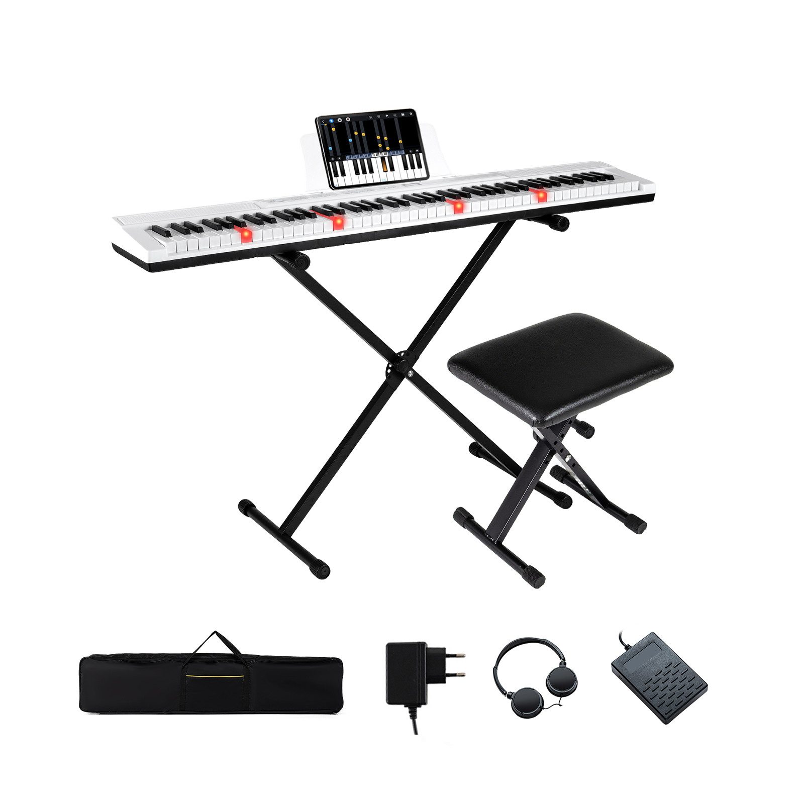 COSTWAY Home-Keyboard (1-St), 88-Tasten E-Piano, Digitalpiano mit Ständer & Hocker