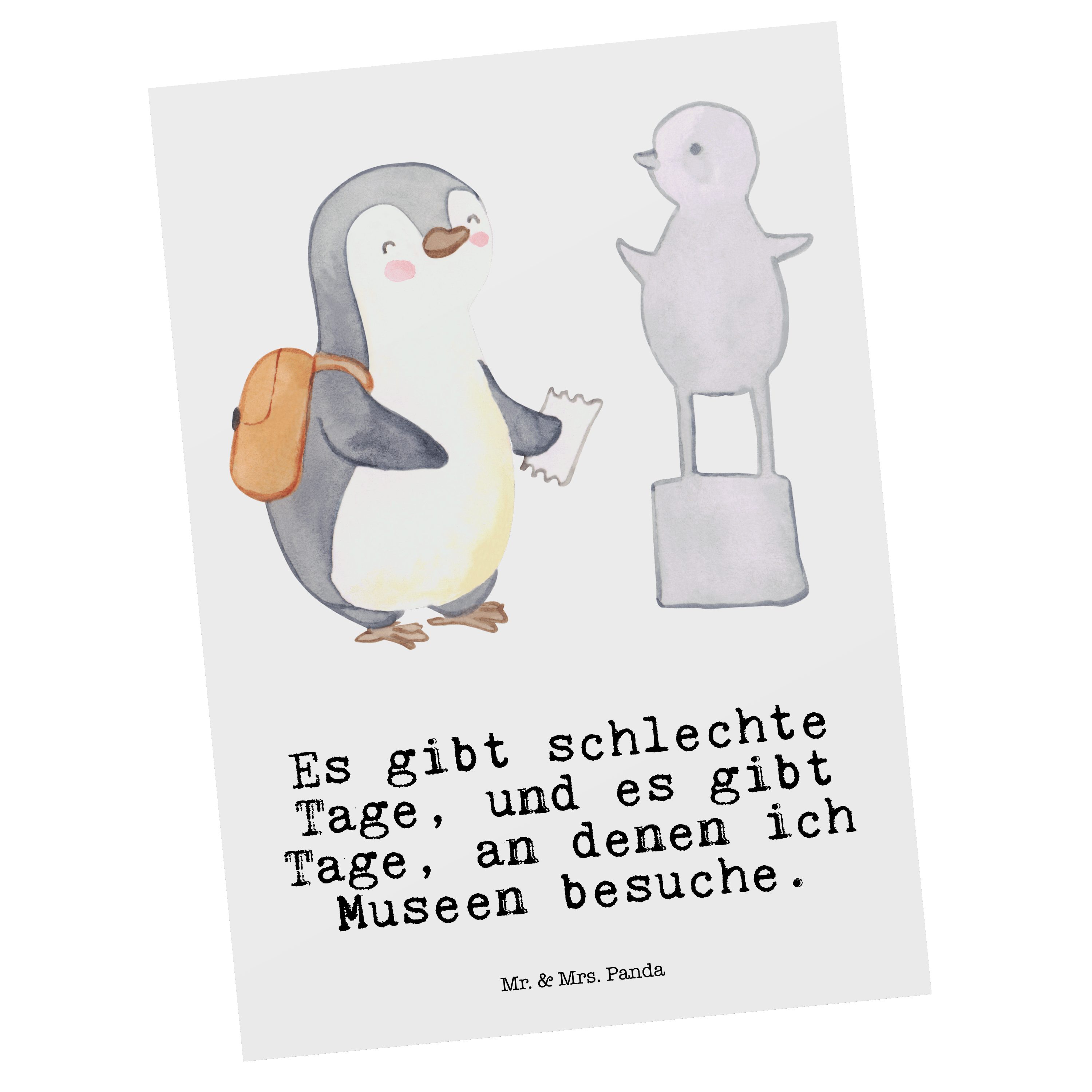 Mr. & Mrs. Panda Postkarte Pinguin Museum besuchen Tage - Weiß - Geschenk, Auszeichnung, Museen