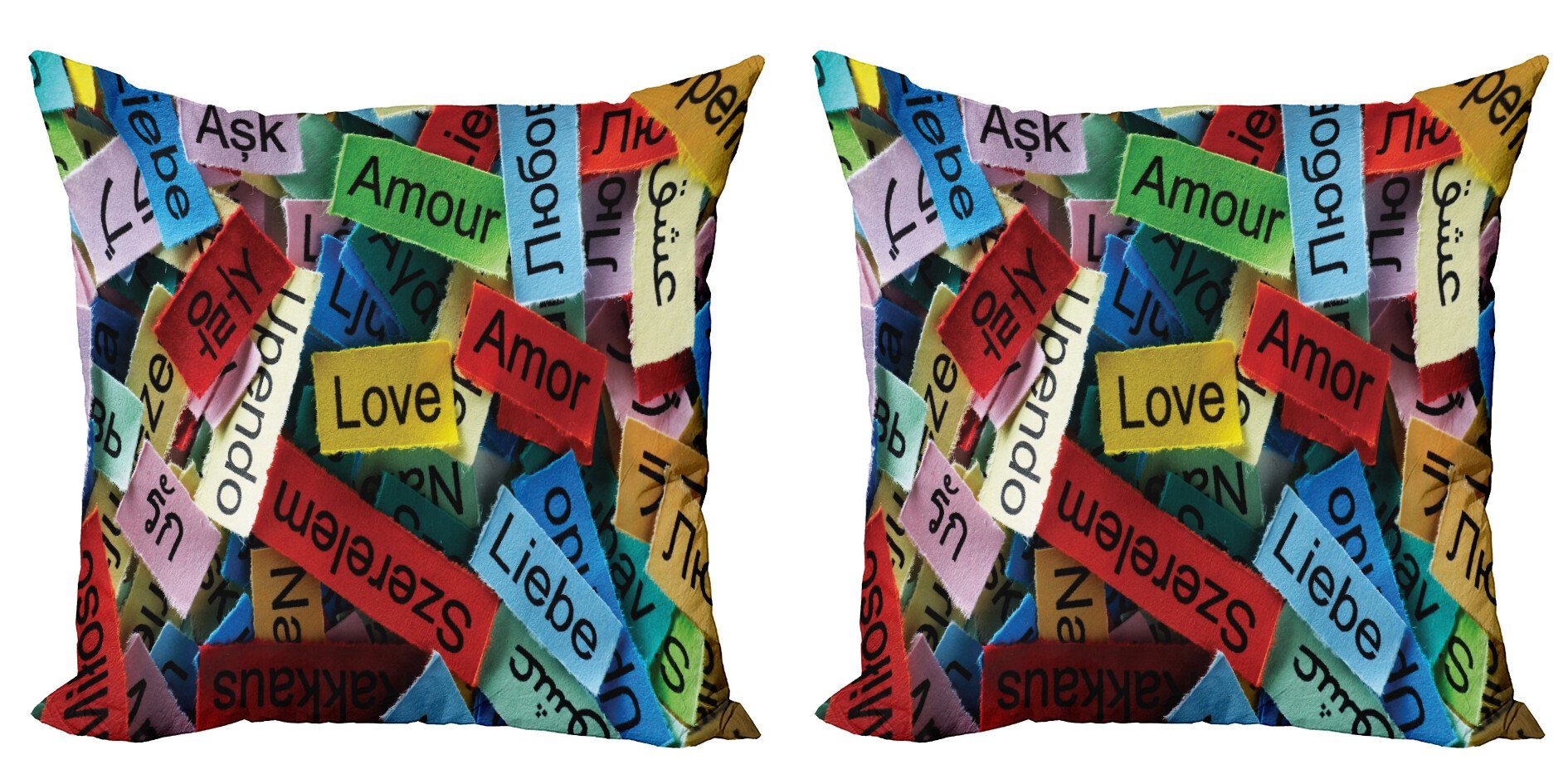 Kissenbezüge Modern Accent Doppelseitiger Digitaldruck, Abakuhaus (2 Stück), Bunt Wörter Zusammensetzung Liebe