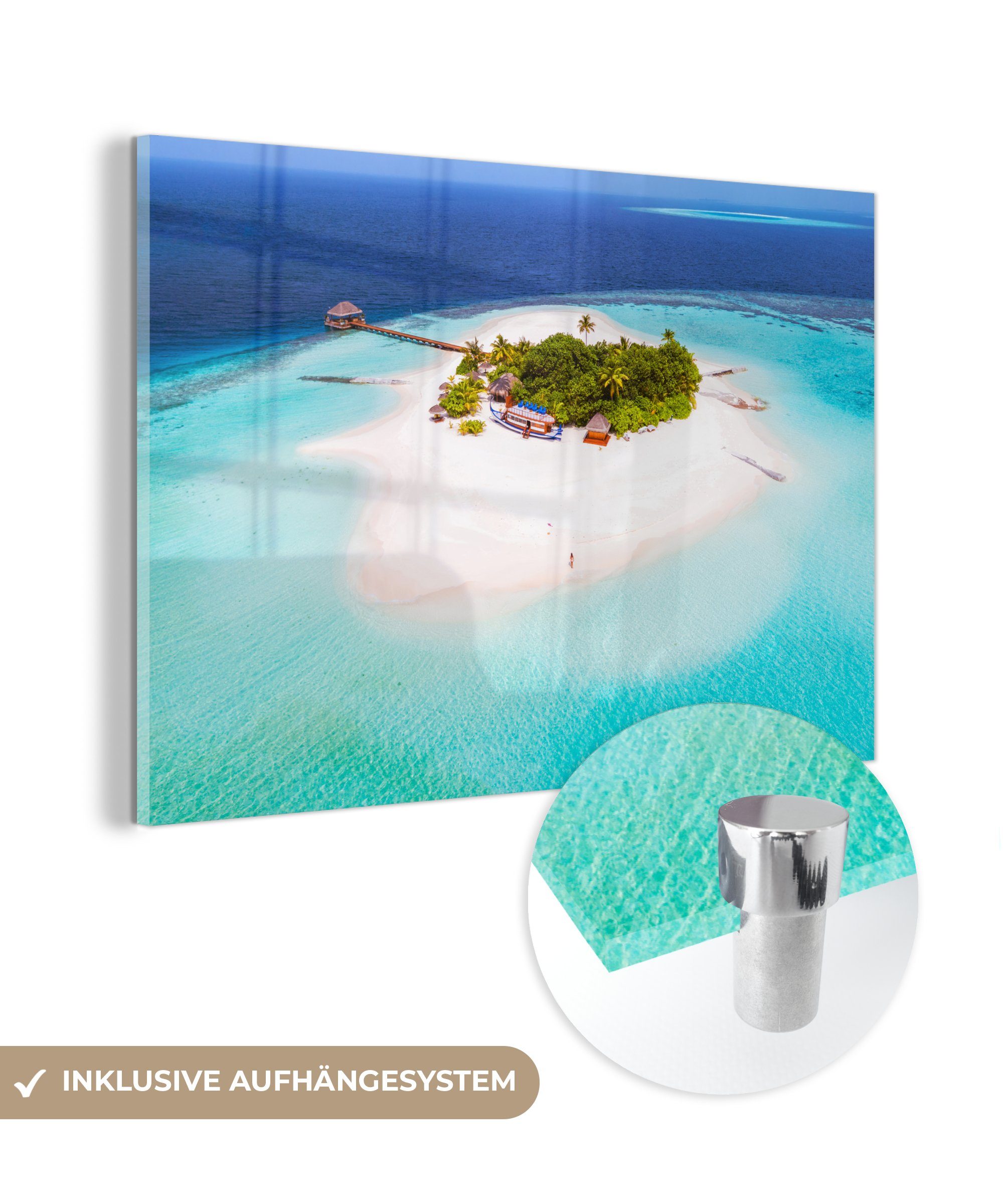 MuchoWow Acrylglasbild Tropische Insel auf den Malediven aus der Vogelperspektive, (1 St), Acrylglasbilder Wohnzimmer & Schlafzimmer