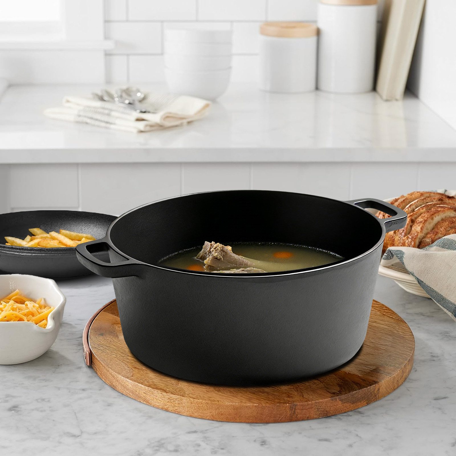PFCTART Grilltopf Gusseisen Brotbacktopf mit Deckel – Dutch Oven 2-in-1, Gusseisen (Set, 1-tlg., Zum Brotbacken, Braten & Schmoren – inkl. Zubehör Set), Für Bac – Bild 3 von 5
