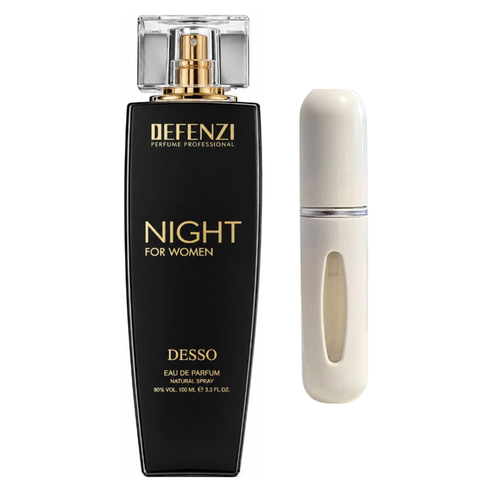 JFenzi Duft-Set Desso Night Women EDP – Blumig Pudrig + Parfümzerstäuber (leer)