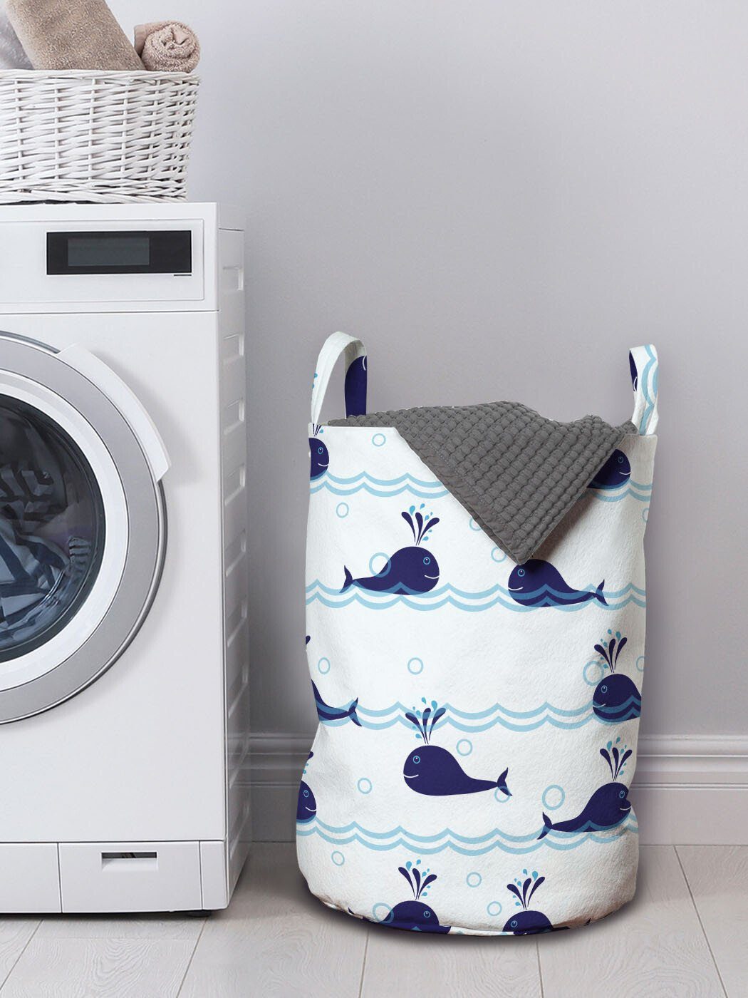 Abakuhaus Wäschesäckchen Wäschekorb mit für Wal Waschsalons, Griffen Fische dem Kordelzugverschluss Blaue auf Wasser
