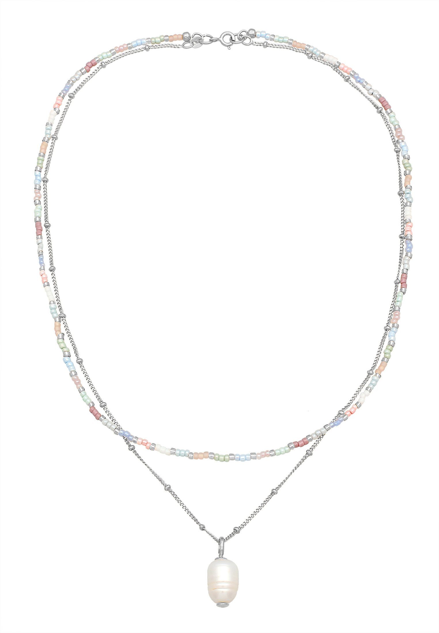 Elli Kette mit Anhänger Layer Süßwasserperle Barock Glas Beads 925 Silber, Kugel