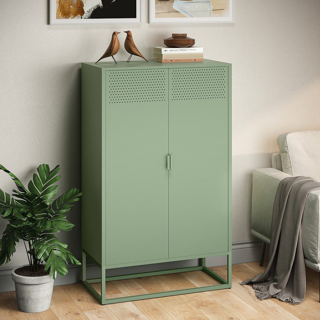 skølm Kommode Izar aus Metall (Mintgrün), Highboard mit Doppeltür & höhenverstellbare Einlegeböden
