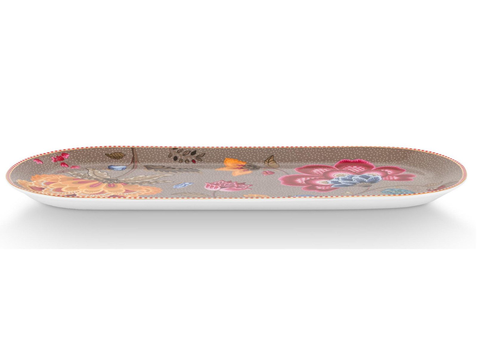 PiP Studio Tortenplatte Blooming Tales Fantasy Khaki Kuchenplatte 33,3x15,5cm, Porzellan, (Platten)
