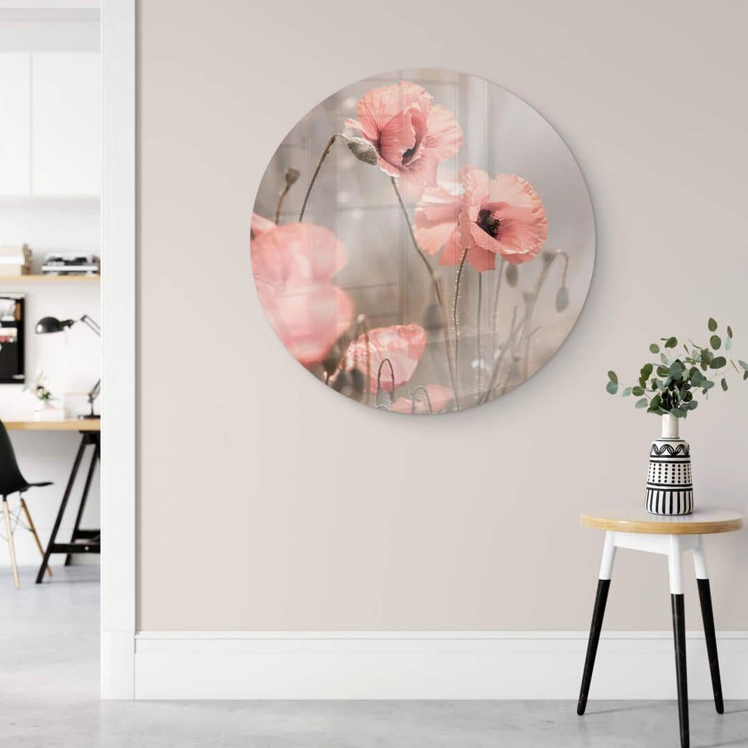 Art K&L Gemälde Glasbild Deko Wall Wandbild Rund Romantik, Wandschutz Bilder Mohnblumen Delgado Glas