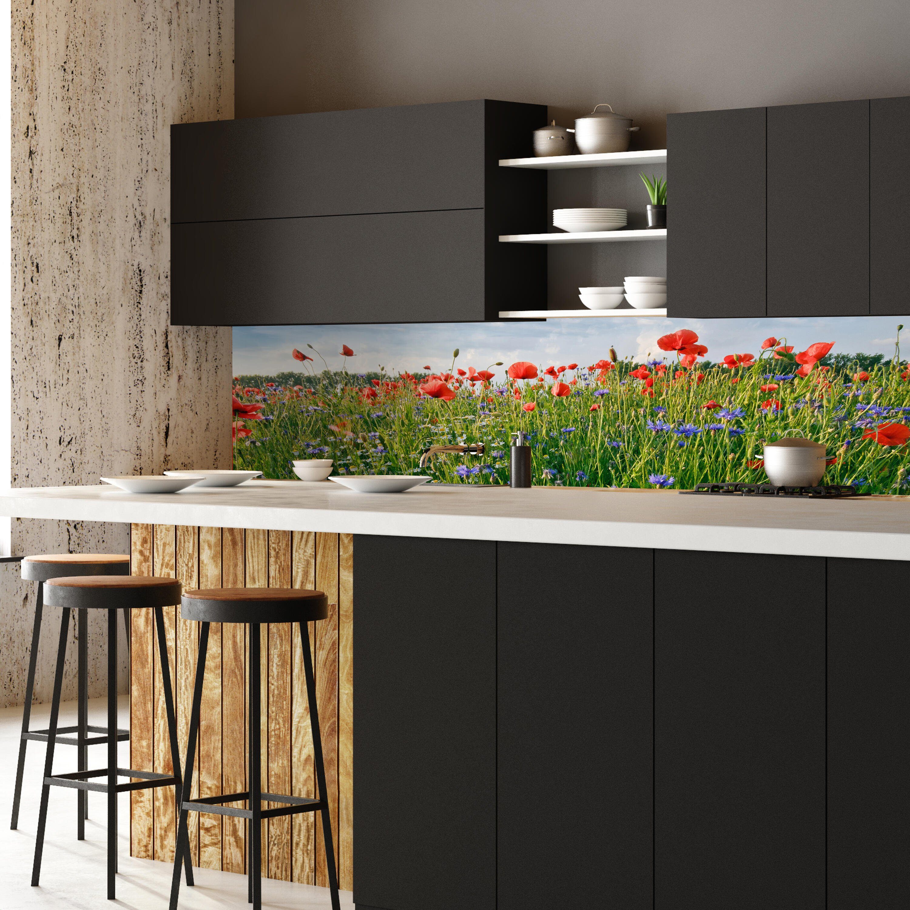 Nischenrückwand Größen Blumenwiese, Küchenrückwand wandmotiv24 Premium (1-tlg), Hartschaum in versch.