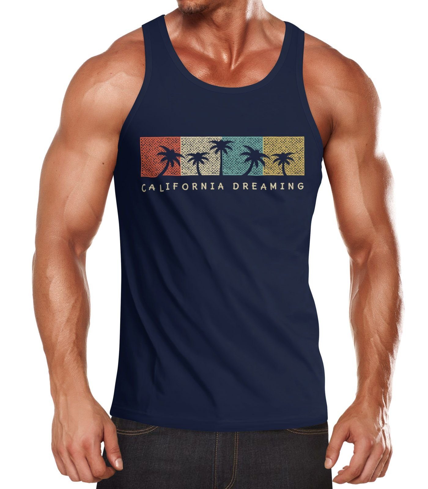 Neverless Tanktop Herren Tank Top California Dreaming Summer Party Palmen Palms Retro mit Print