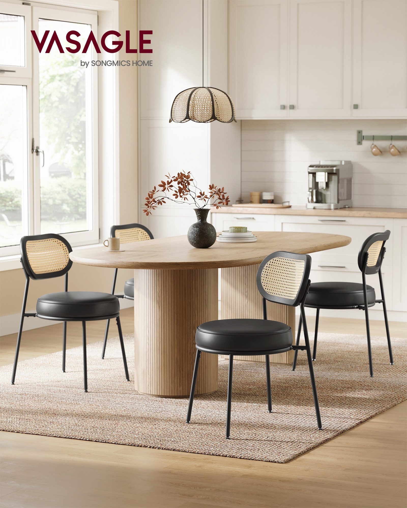 VASAGLE Esszimmerstuhl (2 St), Küchenstuhl, Boho-Stil, mit Rückenlehne günstig online kaufen