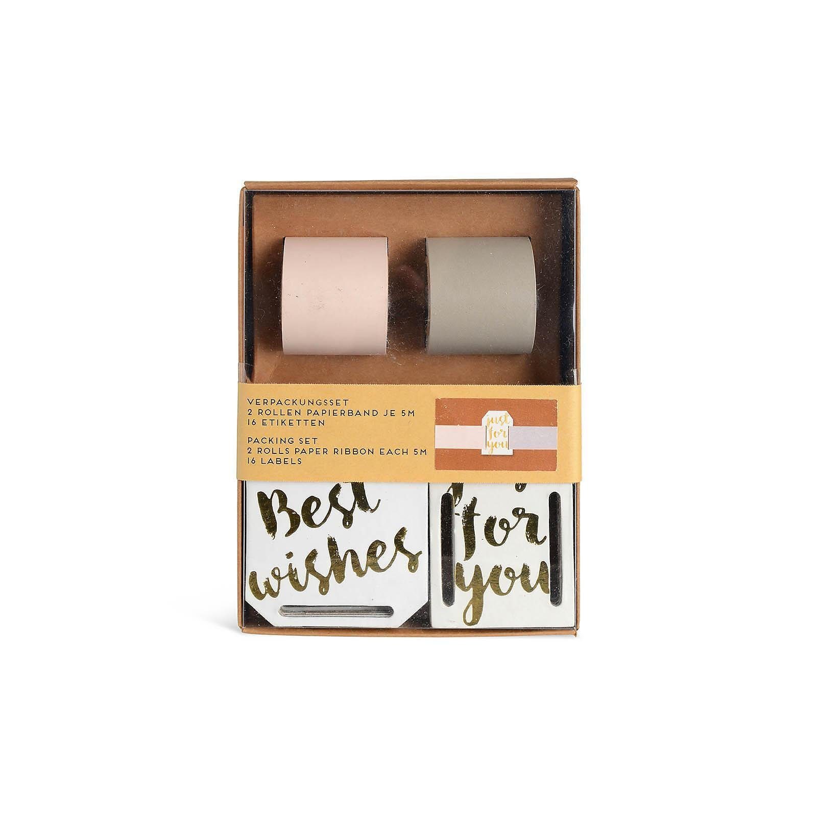 Depot Geschenkbox Verpackungs-Set Best Wishes (Packung, 2 Rollen Papierband  je 5 Meter, 16 Etiketten)