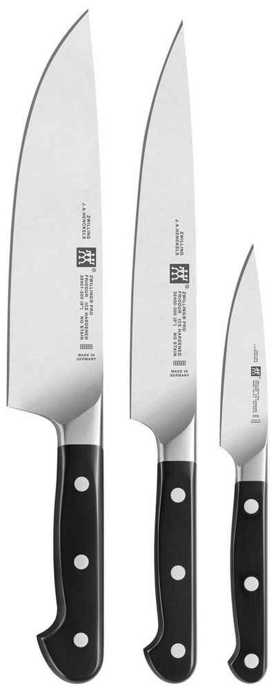 Zwilling Messer-Set Pro (Set, 3-tlg., Spick- &Garniermesser (11 cm),Fleischmesser (20 cm)Kochmesser (20 cm), Edelstahl 18/10, aus einem Stück geschmiedet