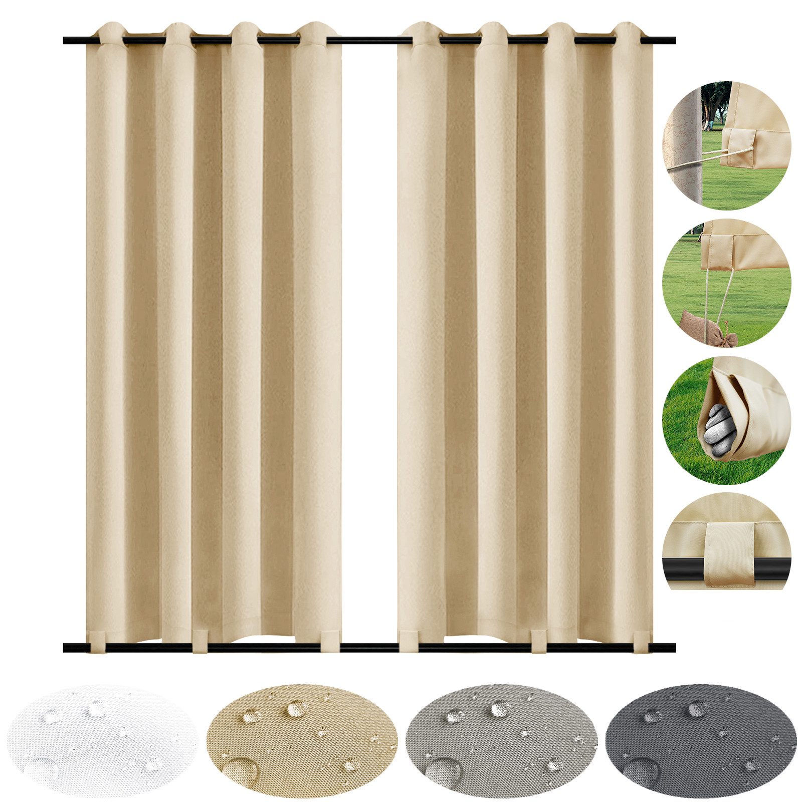 Rosnek Vorhang Wasserdicht, Ösen/Rodentasche/Tap Top, für Terrasse Rasen Garten (1 St), 2er Set H×B: 213×132;243×132;274×132