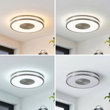 Lindby LED Deckenleuchte Fjella, dimmbar, LED-Leuchtmittel fest verbaut, Farbwechsel RGB + weiß, Modern, Eisen, PMMA, weiß, nickel, 1 flammig, inkl.