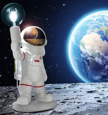 BRUBAKER Nachttischlampe Astronauten Tischlampe - 40 cm Weltraum Nachttischlampe, mit E27 Fassung und USB-C Stecker, ohne Leuchtmittel, Handbemalte Raumfahrt Dekofigur Statue - Weiß