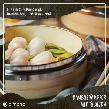 Dimono Dampfgaraufsatz Bambus-Dämpfer mit Deckel, 2-Etagen Reiskocher Bambusgarer