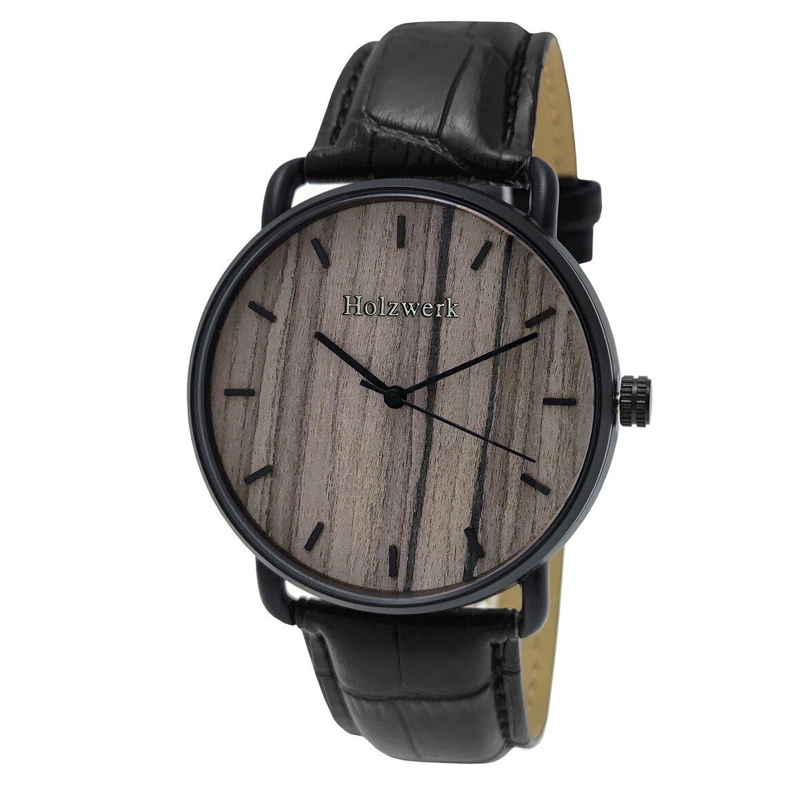 Holzwerk Quarzuhr FREISING Damen und Herren Leder & Edelstahl Holz Uhr in  schwarz, grau