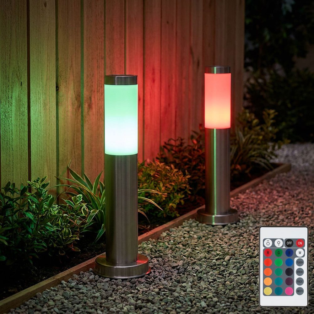 GLOBO LIGHTING LED Außen-Stehlampe, Leuchtmittel inklusive, Warmweiß, Farbwechsel, 2er Set Außen Leuchten Edelstahl Steh Beleuchtung dimmbar