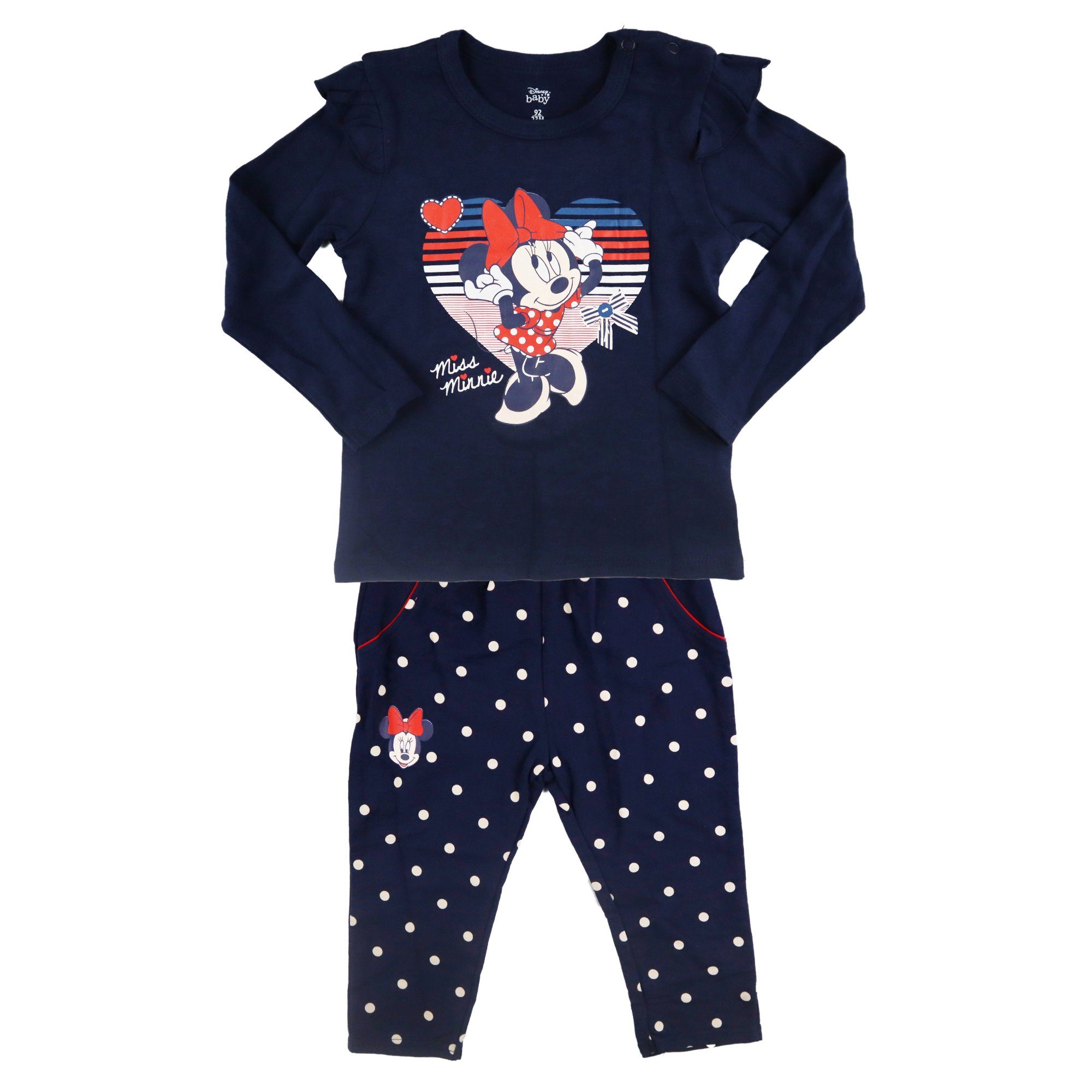 Disney Langarmshirt Disney Minnie Maus Baby 2tlg. Set langarm Shirt plus Hose Gr. 62 bis 92, 100% Baumwolle Blau