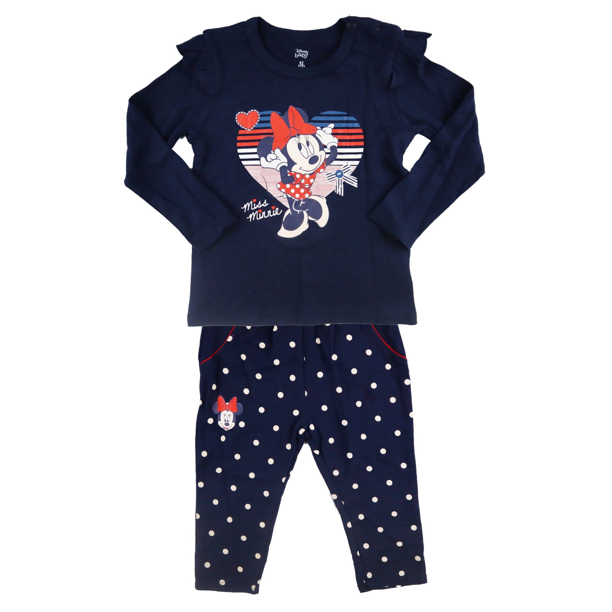 Gr. plus Baby 92, Set langarm Hose Minnie Baumwolle Disney Shirt Langarmshirt Disney bis Maus 62 100% Blau 2tlg.