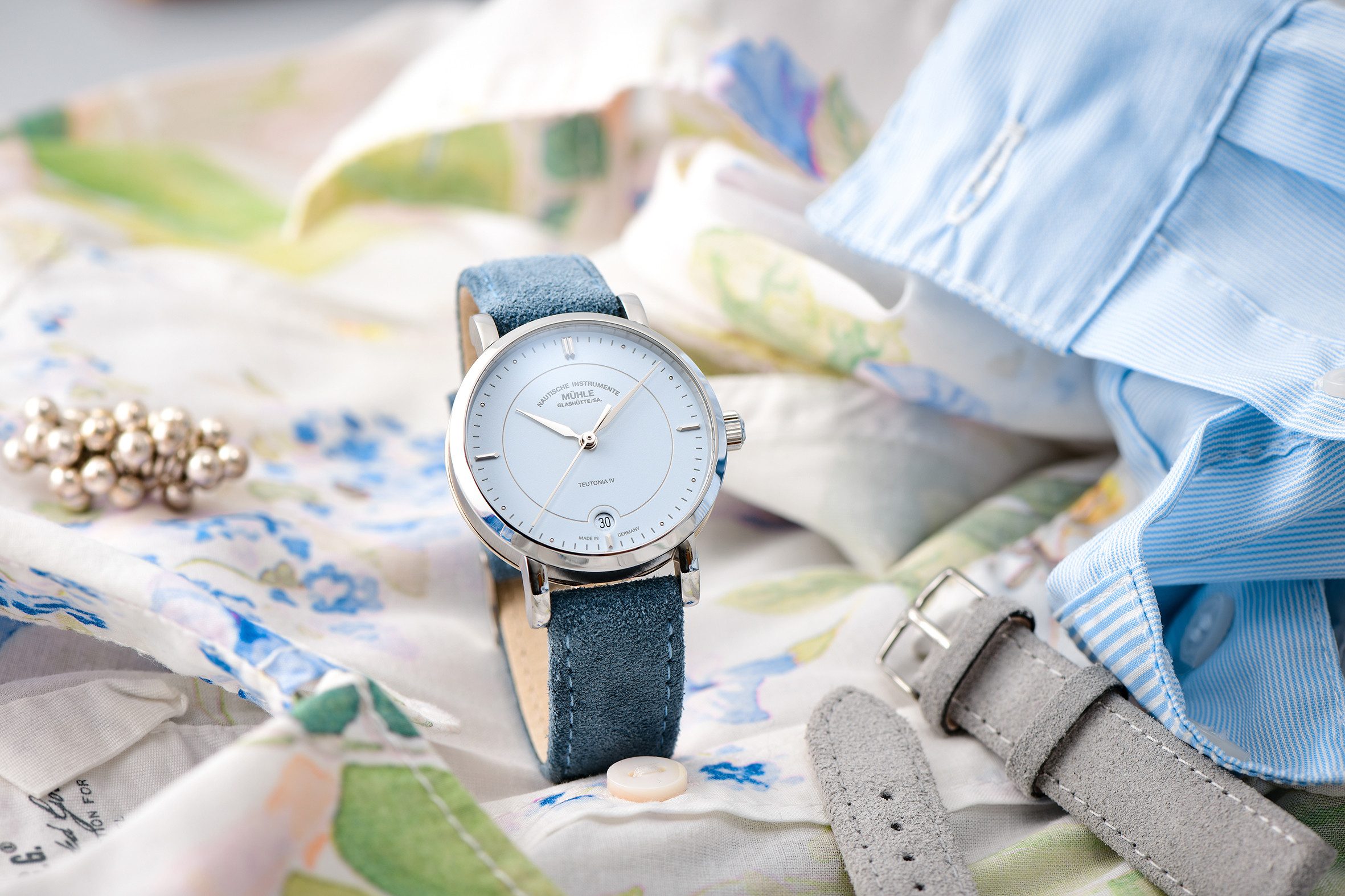 Nautische Instrumente Mühle Glashütte/Sa. Automatikuhr Damenuhr Glashütte Automatik Teutonia IV Lady Pastellblau