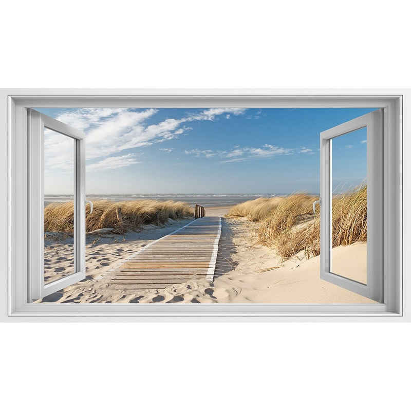 islandburner Leinwandbild Fensterblick Weg zum Strand auf Langeoog durch die Dünen mit der Nords