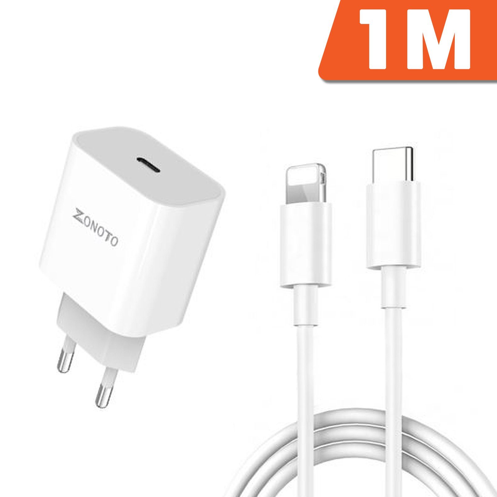 Zonoto Schnellladegerät USB C Ladekabel Adapter passt für iPhone 14, 13, 12 Smartphone-Ladegerät (2,22 mA, 1, 1 Stück, Fast Charge, 1m/2m Ladekabel)