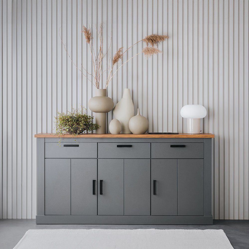 Lomadox Sideboard PADBORG-129, Kommode 170cm, anthrazit mit Eiche