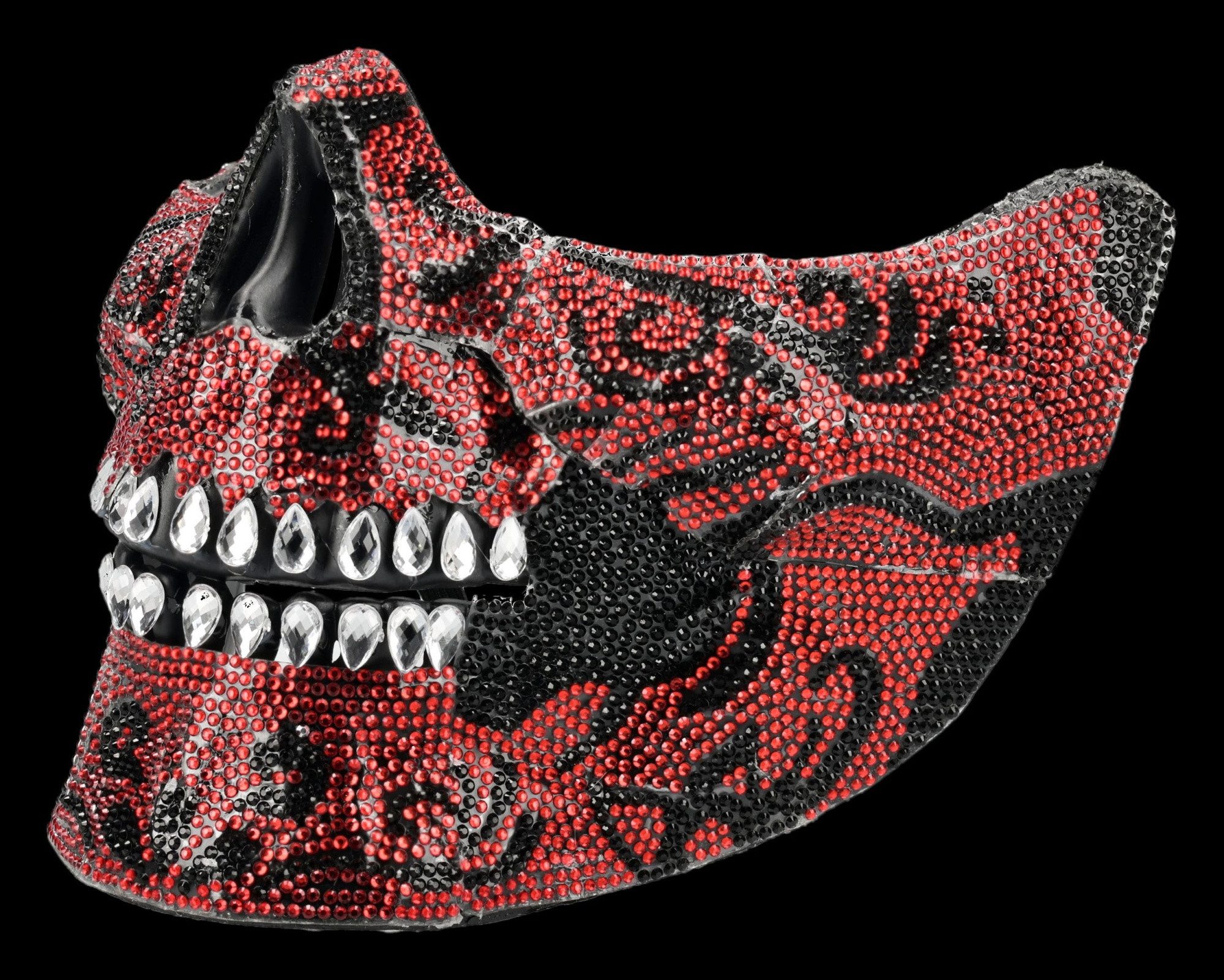 Figuren Shop GmbH Verkleidungsmaske Totenkopf Maske – Rote Halbmaske Cosplay Schmuckstein Horror 13.5 cm
