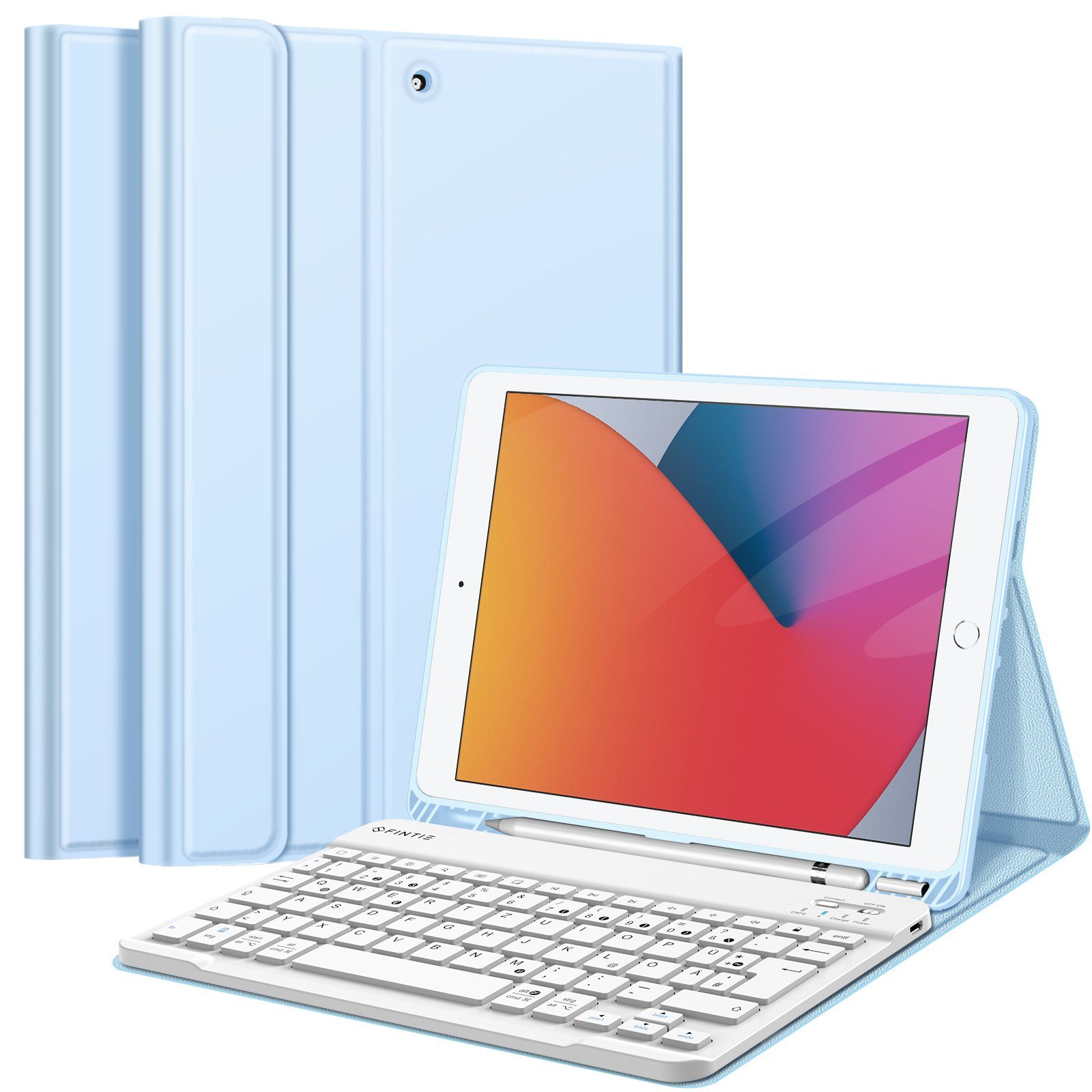 Fintie Tablet-Hülle Tastatur TPU Hülle für iPad 10.2 Zoll(9/8/7 Generation-2021/2020/2019), mit Pencil Halter und magnetisch Tastatur mit QWERTZ Layout