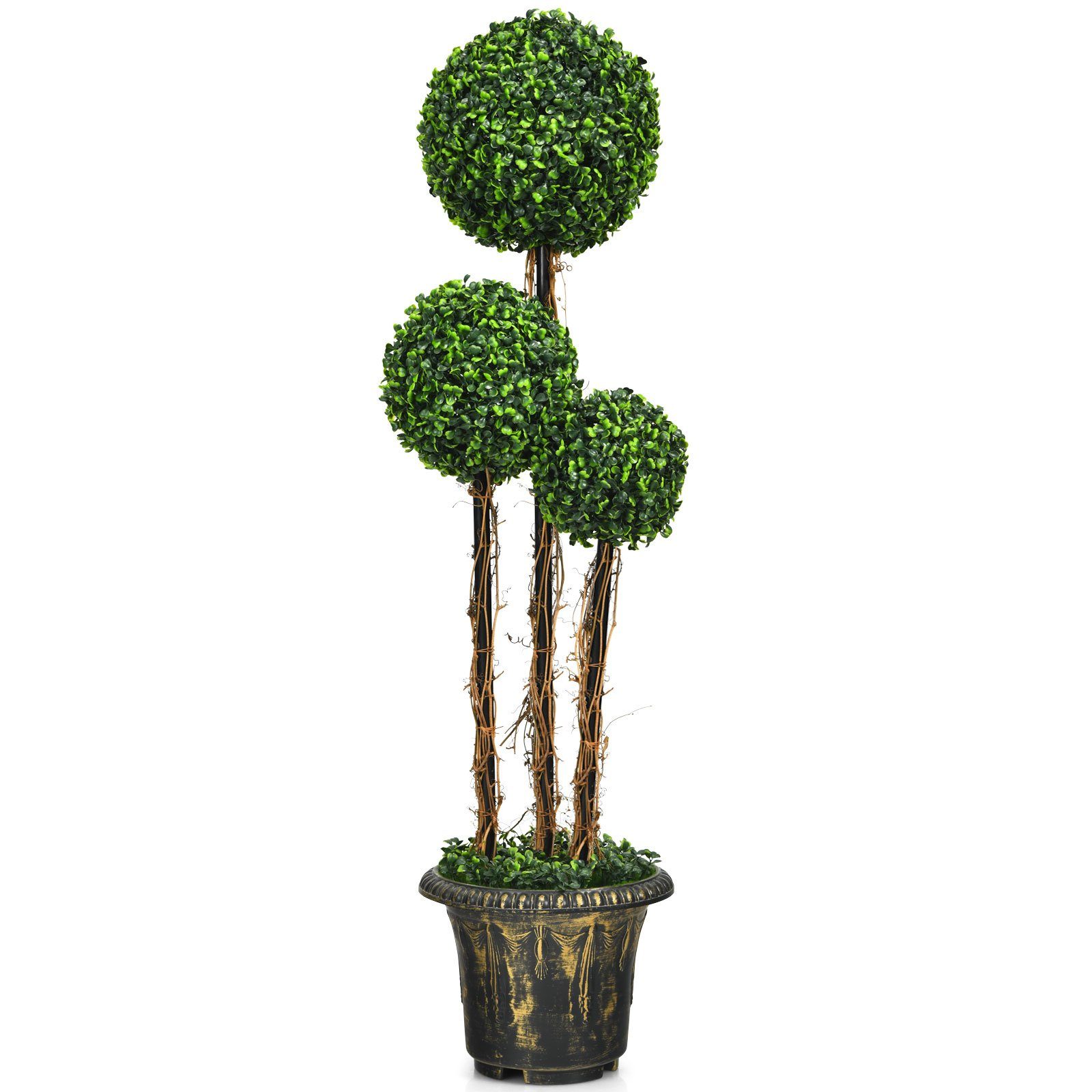 120 cm, COSTWAY, & Grün Kugeln hoch, Höhe mit Topf 115cm 3 Buchsbaumkugel, Kunstpflanze