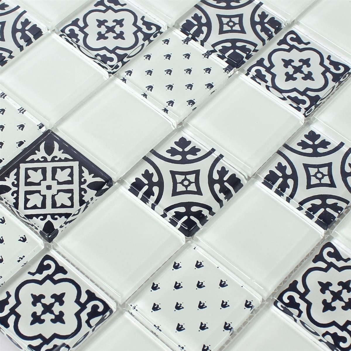 Mosafil Mosaikfliesen Mosaikfliesen Glas Barock, Glas 30.000x30.000, weiß-blau, Verlegefertig auf ein Netz geklebt - Frostsicher - Wasserfest