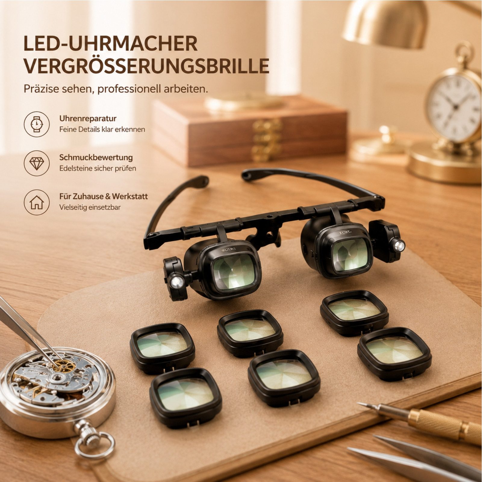 Solarandmore Leuchtlupe verschiedene Vielfache,Brille,Leuchtlupe,Schweißen,Reparaturwerkzeug, set, 2-fach,6-fach,10-fach,24-fach,Hohe Vergrößerung,Lötwerkzeuge, – Bild 2 von 5