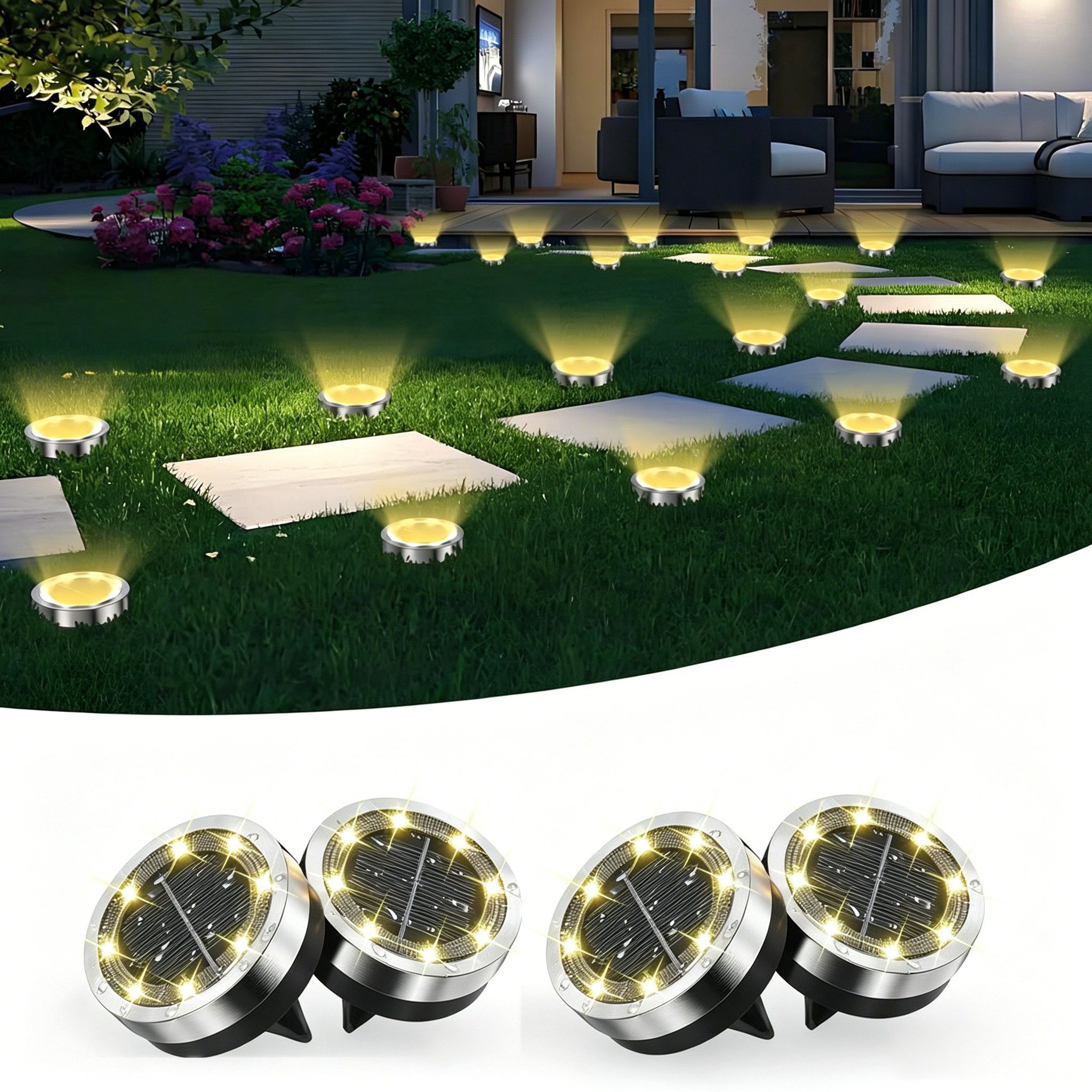 pedete LED Solarleuchte Solar-Bodenstrahler 4 Stück für den Außenbereich LED-Lampen Garten, Solar-Lampe, Bodenleuchte, Gartenstrahler, Tageslichtweiß,Warmweiß, Solar lampen für außen,gartendeko,Solar-Erdspieß