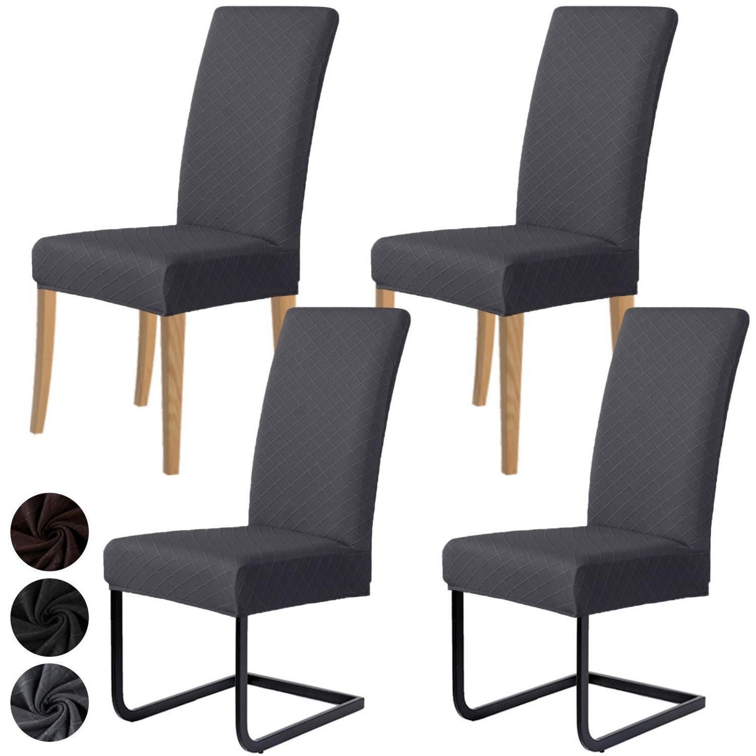 Stuhlhusse Stuhlhussen Jacquard Stretch Stuhlbezug universal Dunkelgrau 4er set