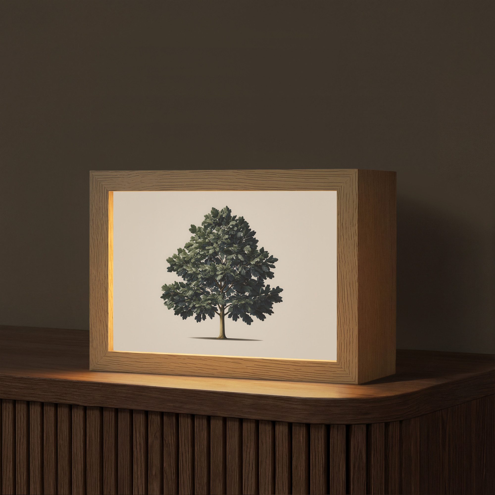 OnlyWow Tischleuchte Lightbox Eichenbaum - Schatten - Glatt, Dimmbar, Farbwechsel, LED, Warmweiß, Kaltweiß, Neutralweiß Einstellbar, Tischlampe, Schreibtischlampe, Desk, Dimmbar, mit Kabel, LED