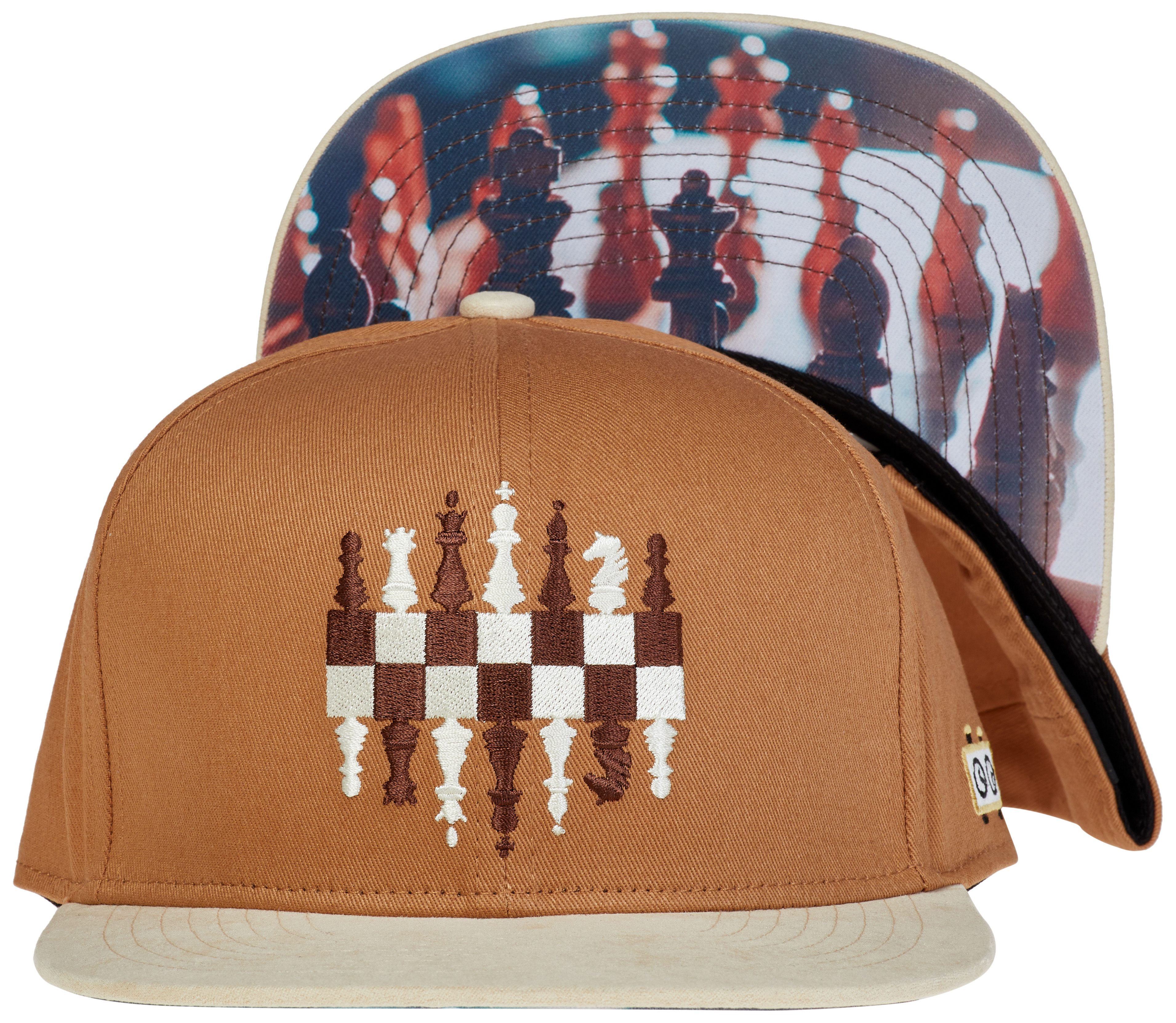 Cadency Snapback Cap Schach Basecap mit geradem Schirm, Unisex, Hellbraun, Größenverstellbar