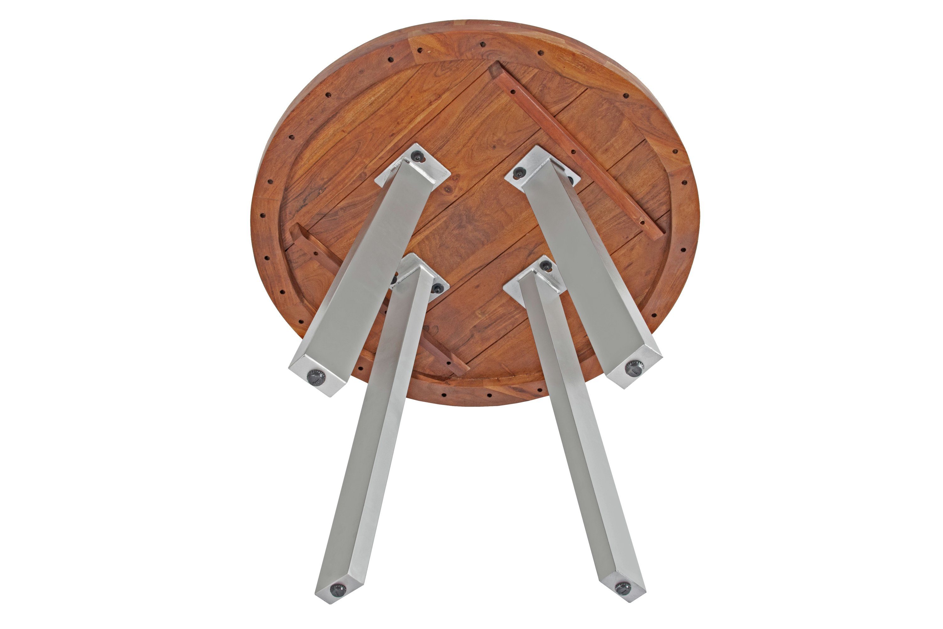 4-Fußgestell Akazienholz, Samira, | nussbaum runde SAM® silber Esstisch aus Tischplatte, Metall
