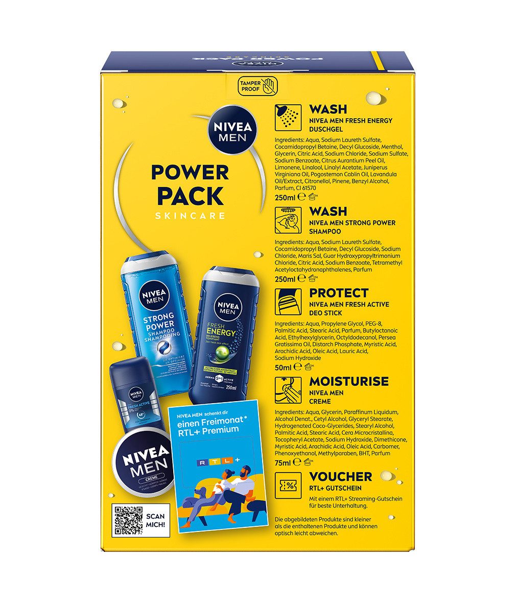 Nivea Men Hautpflege-Set Power Pack 5 tlg. Geschenkset Duschgel Shampoo Deo Stick Gesichtscreme Set, 5-tlg., Geschenkset für Männer - Pflegeroutine für ihn. – Bild 5 von 5