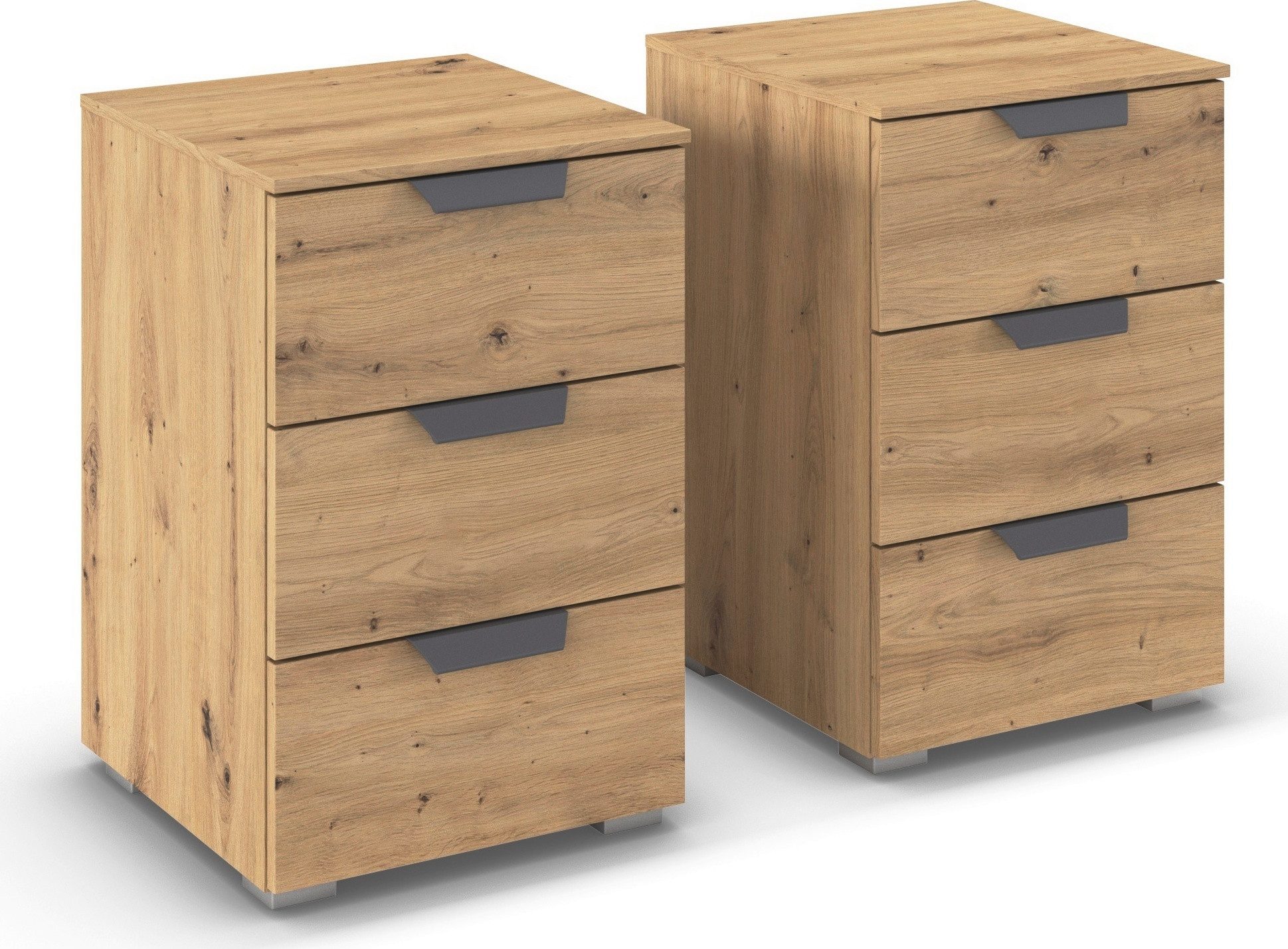 rauch Nachtkommode Nachttisch Nachtkonsole COSTA Set mit farblich passenden Metallgriffen (2 St., in 2 Griff-Farben, Breite je 40 cm), je drei geräumige Schubladen MADE IN GERMANY
