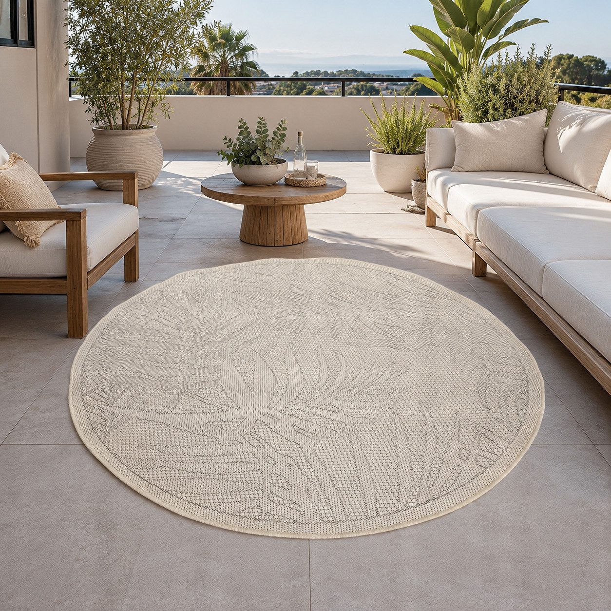 Vimoda Outdoorteppich Teppich In- und Outdoor Terrassen & Balkon Küche, Rund, Höhe: 5 mm, Läufer Blumen Design wasserabweisend schnell trocknend