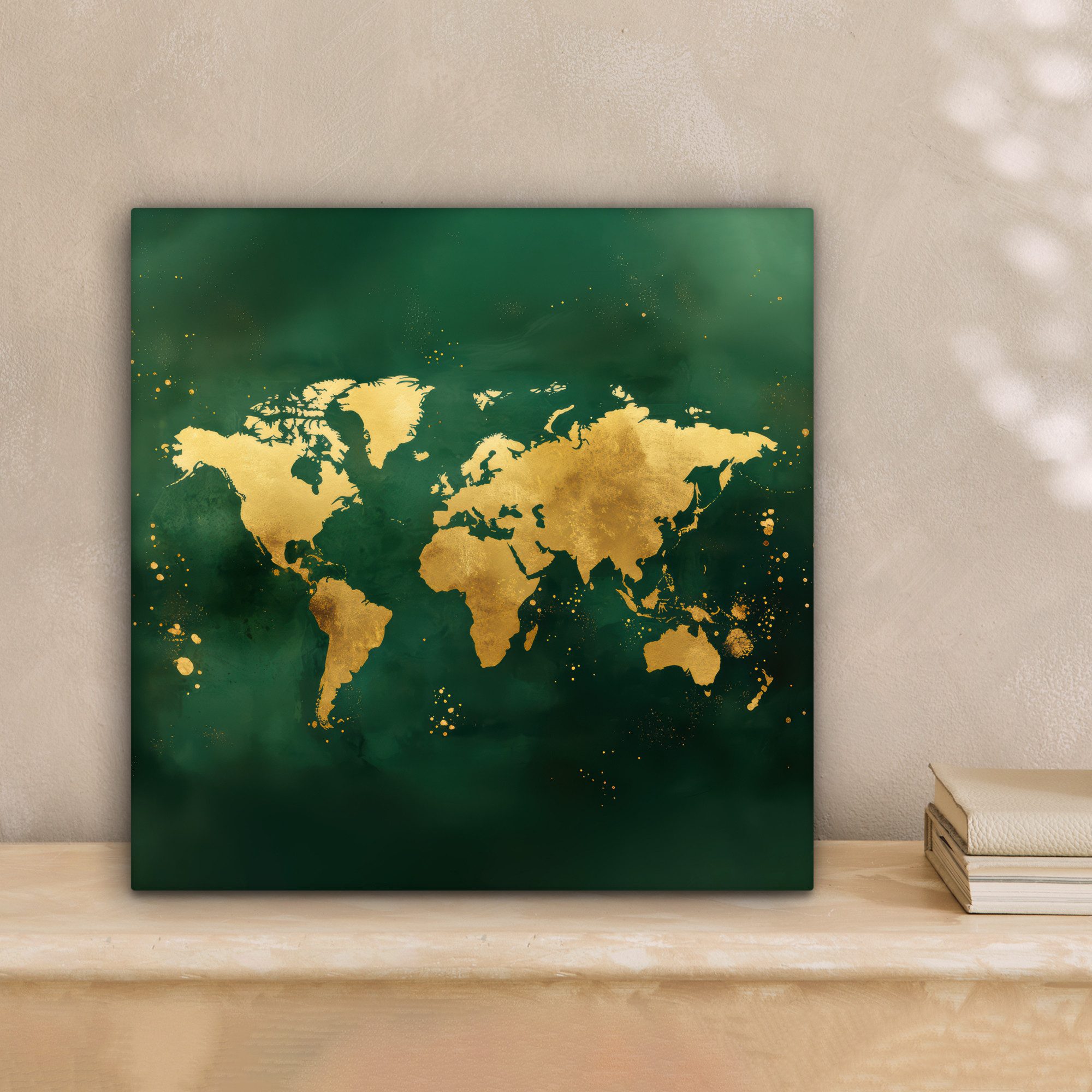 OneMillionCanvasses® Leinwandbild Weltkarte - Grün - Gold, Fotodruck (1 St) günstig online kaufen