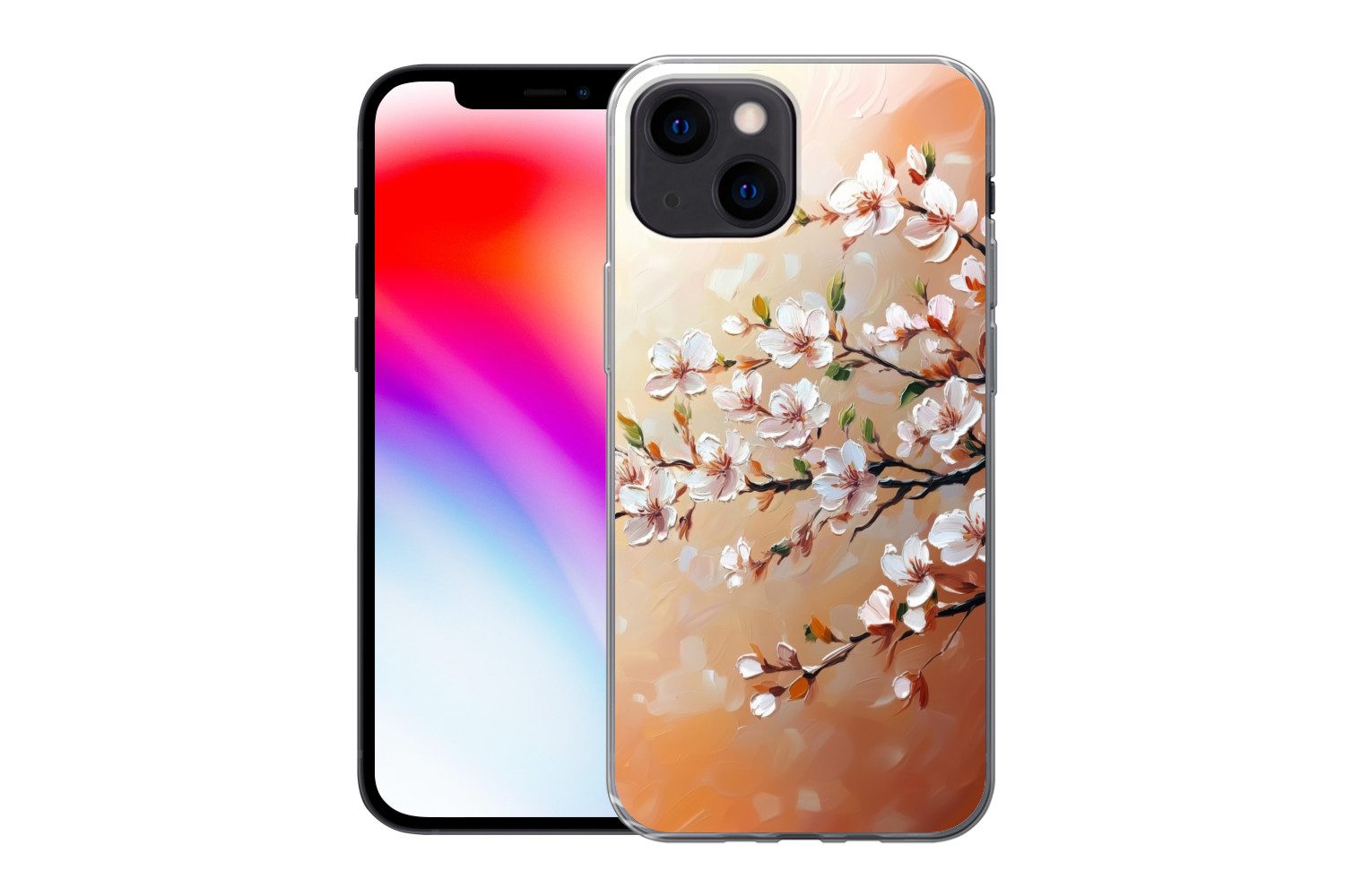 MuchoWow Handyhülle für Apple iPhone 13 mini Blütenzweige - Malerisch - Rosa, Smartphone-Bumper, Print, Handy Schutzhülle Dünn