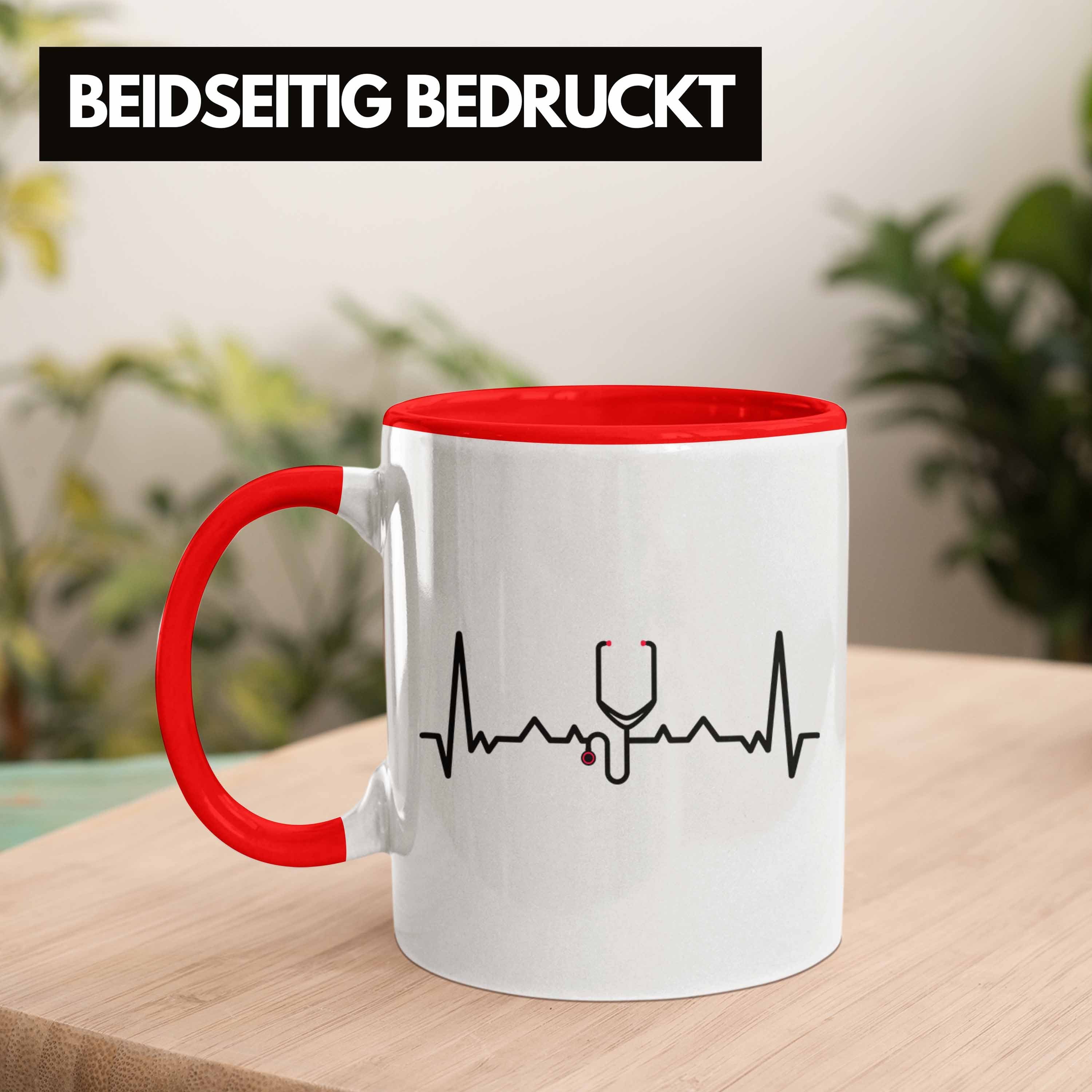Herzschlag Trendation Geschenkidee Geschenk Tasse Doctor Arzt Bester Tasse Doktor Rot Ärzt