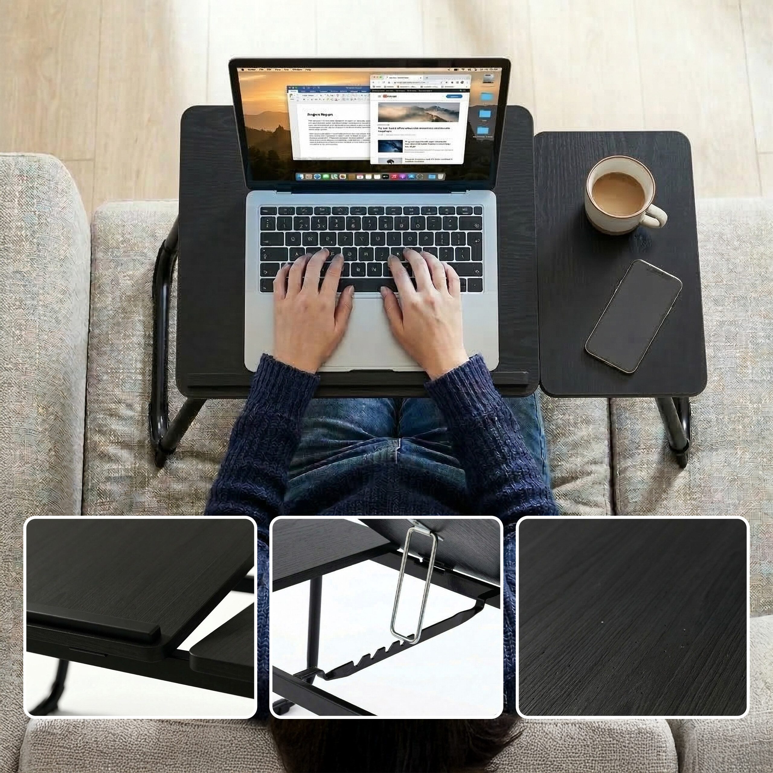 relaxdays Laptoptisch Höhenverstellbarer Laptoptisch (1-St), Schwarz-Schwarz – Bild 5 von 5